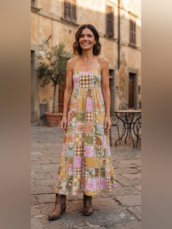 Paper Heart Dresses & Skirts - Paper Heart Patchwork Floral Midi Dress Multi Size XS Boho Cami Sundress